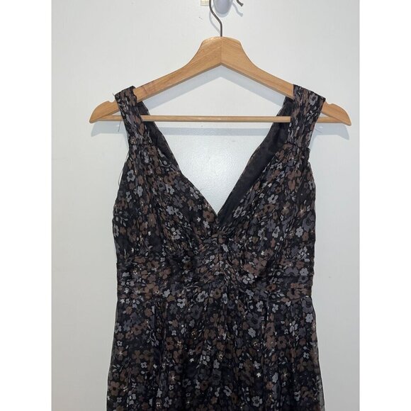 Zara Womens Black Floral Chiffon Dress Size Medium Sleeveless V-Neck - Picture 2 of 8